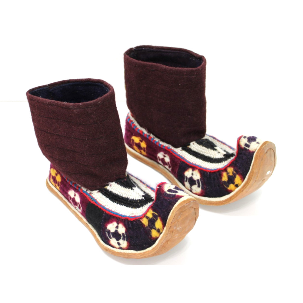 Vintage Handmade Ethnic Folk Tribal Wool Felt Leather Boots Women's 6/7 Small 9"